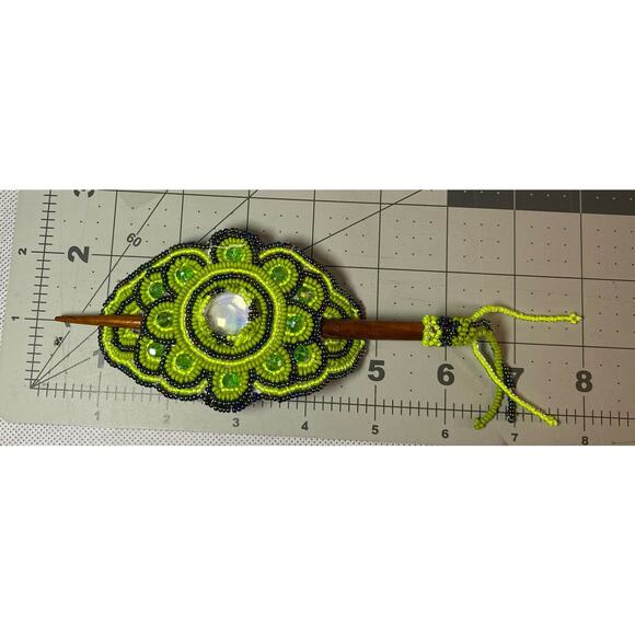 Handmade Beaded Ponytail Hair Accessory Green/Multi Tone Ponytail Beaded BoHo - Picture 6 of 6